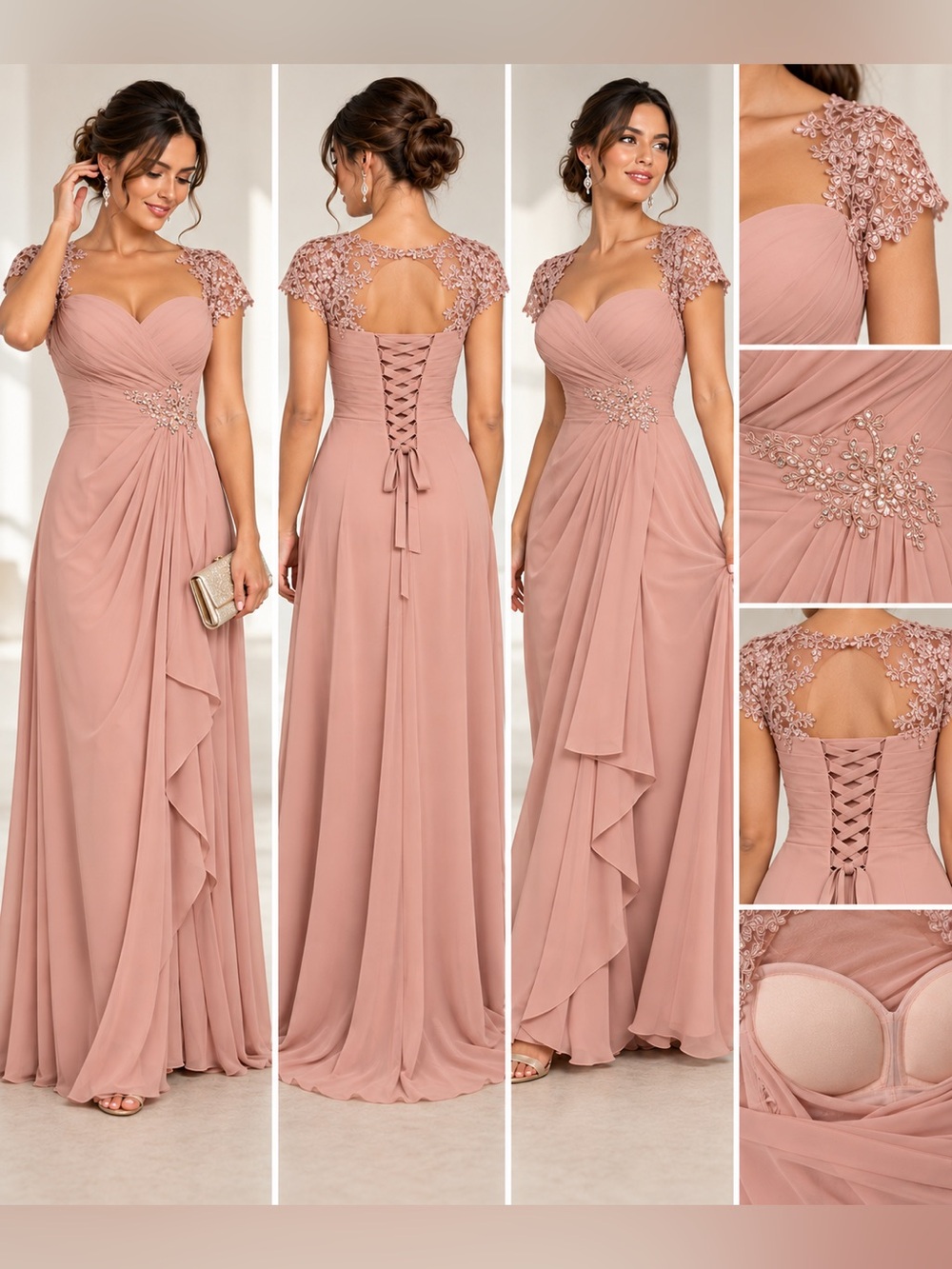 Dusty Rose Lace Corset Back Formal Maxi Dress Size 12 NWOT